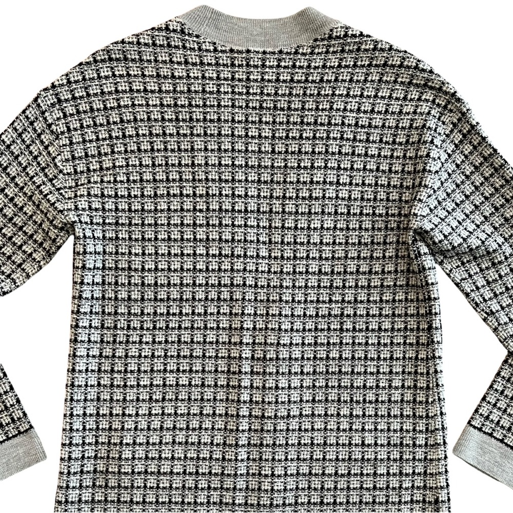 Merino Wool Cardigan by Talbots in Black, White and Grey Mini Plaid - Picture 8 of 11